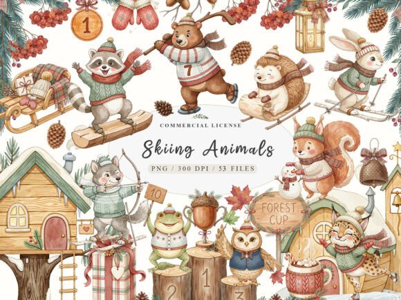 Download Watercolor Winter Woodland Animals PNG - Woodland animal Collection