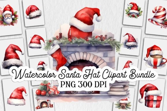 Download Watercolor Santa Hat Clipart Bundle - Clipart Collection