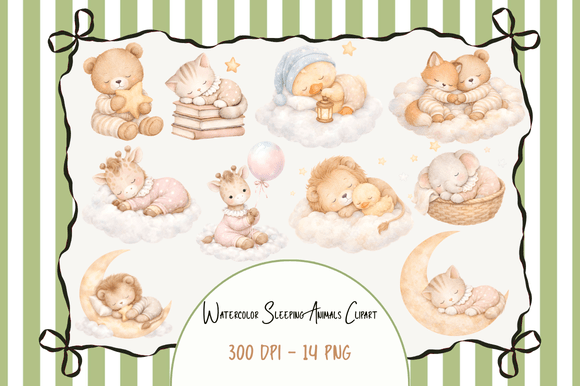 Download Watercolor Sleeping Animals Clipart - Clipart Collection