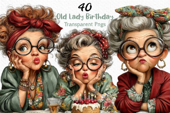 Download Whimsical Old Lady Birthday Clipart PNG - Clipart Collection