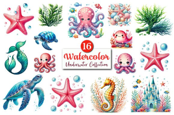 Download Underwater Watercolor Collection PNG - Underwater watercolor collection Collection