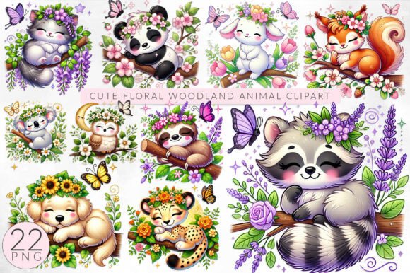 Download Cute Floral Woodland Animal Sublimation - Woodland animal Collection