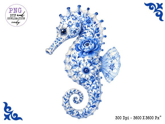 Download Chinoiserie Ocean Floral Seahorse PNG - Ocean Collection