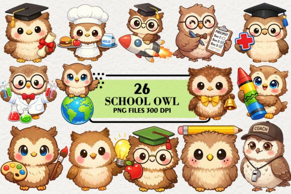Download Kawaii Owl Back to School Clipart Bundle - Clipart Collection