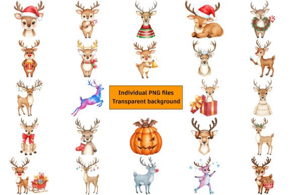Download Festive Watercolor Reindeer 50 Clipart - Clipart Collection