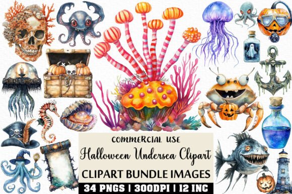 Download Watercolor Halloween Undersea Clipart - Clipart Collection