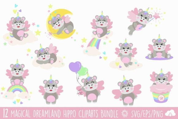 Download Magical Dreamland Hippo Clipart Bundle - Clipart Collection