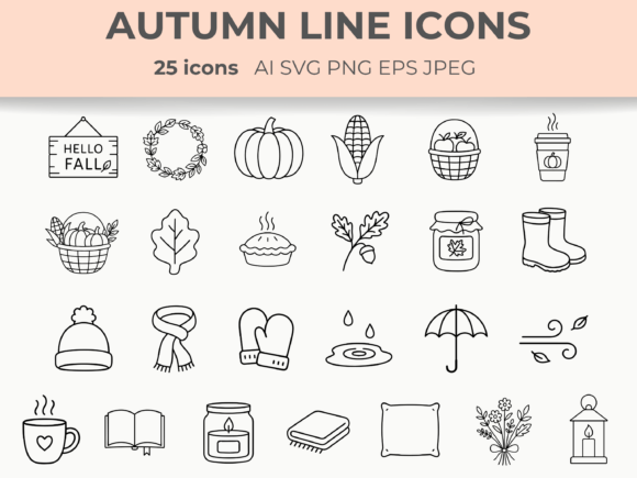 Download Autumn Line Icons Set Fall Cozy Clipart - Clipart Collection