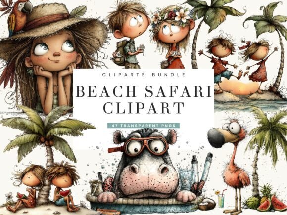 Download Watercolor Beach Safari Clipart Bundle - Clipart Collection