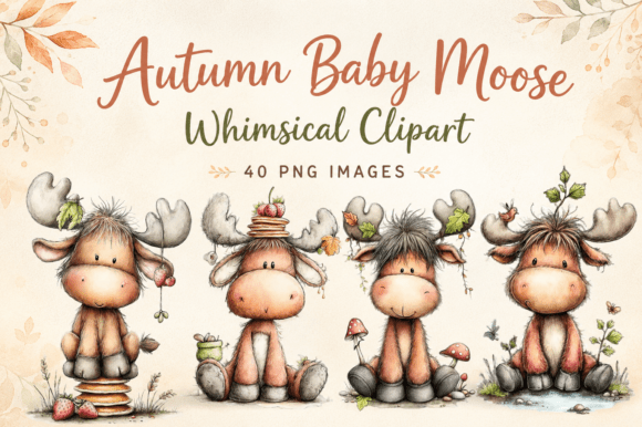 Download Autumn Baby Moose Whimsical Clipart - Clipart Collection