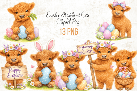 Download Easter Highland Cow Clipart PNG - Clipart Collection