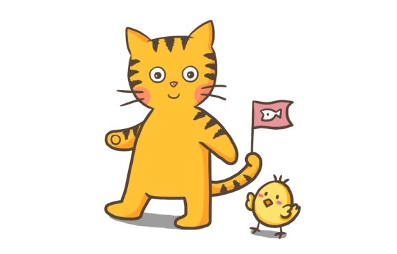 Download Cute Cat and Chick Cartoon PNG Clipart - Clipart Collection