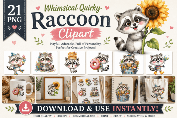 Download Whimsical Quirky Raccoon Clipart - Clipart Collection