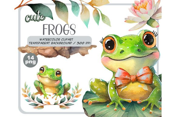 Download Watercolor Cute Baby Frogs Clipart Set - Clipart Collection