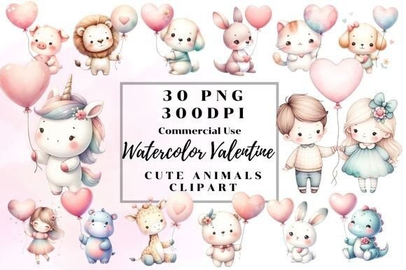 Download Watercolor Valentine Cute Animal Clipart - Clipart Collection