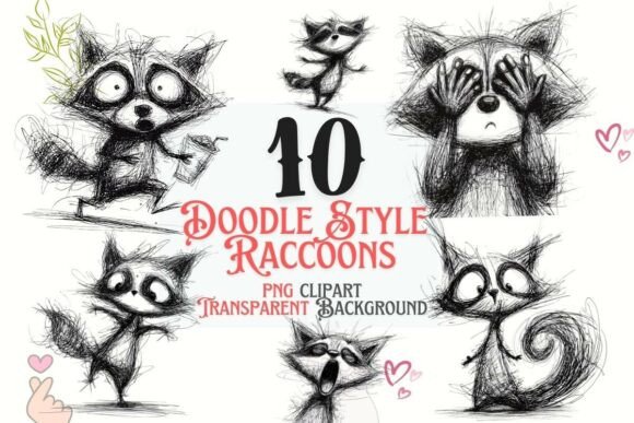 Download Doodle Raccoon Clipart PNG Set X10 - Clipart Collection