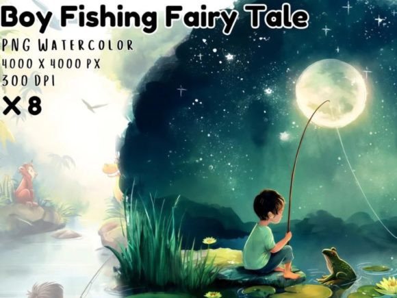 Download Watercolor Boy Fishing Clipart Image - Clipart Collection