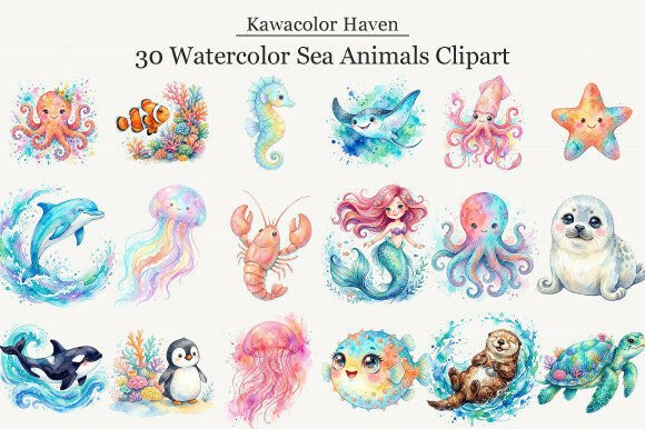 Download Watercolor Sea Animals Clipart - Clipart Collection