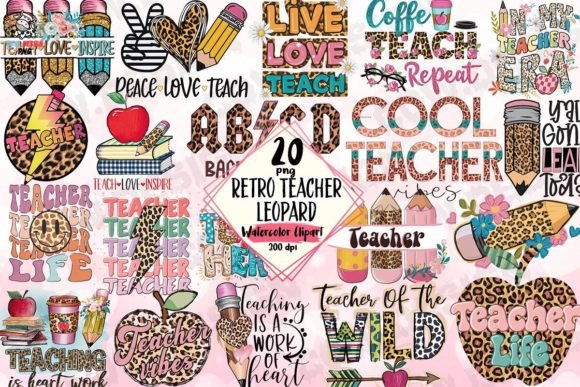 Download Retro Teacher Leopard Clipart PNG Bundle - Clipart Collection