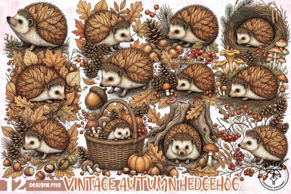 Download Vintage Autumn Hedgehog Clipart PNG - Clipart Collection