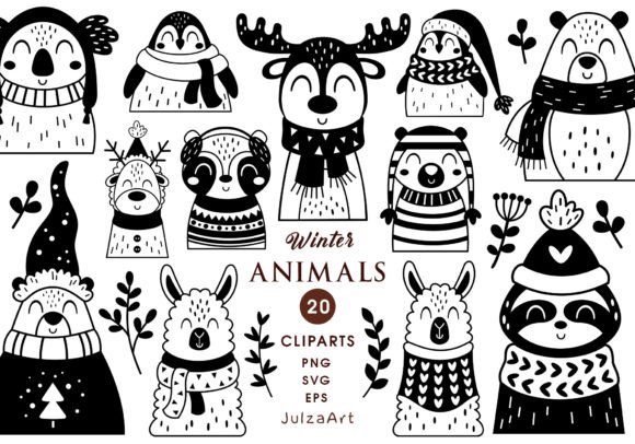 Download Black and White Winter Animals Clipart - Clipart Collection