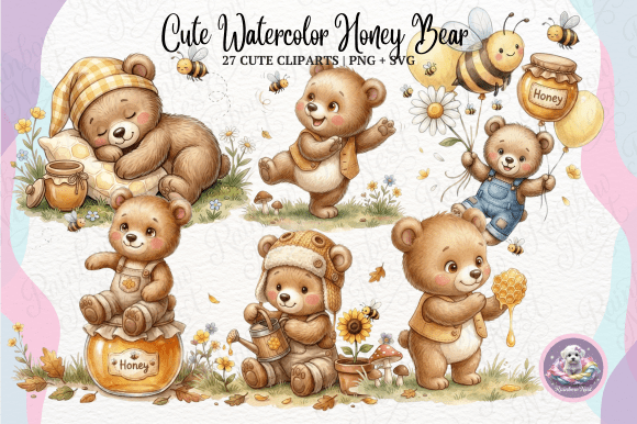 Download Cute Watercolor Honey Bear Clipart - Clipart Collection