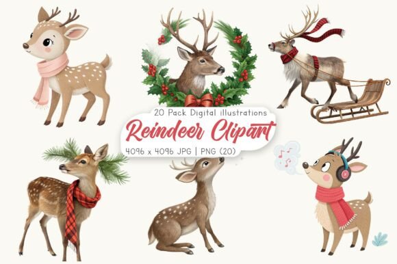 Download Watercolor Reindeer Clipart Bundle - Clipart Collection