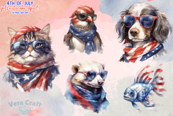 Download 4th of July Pets Watercolor Clipart - Clipart Collection