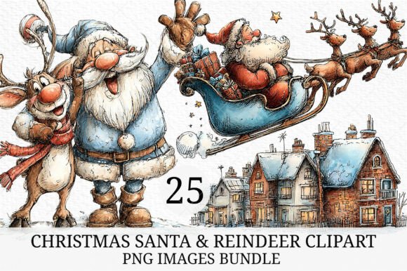 Download Christmas Santa &amp; Reindeer Clipart - Clipart Collection