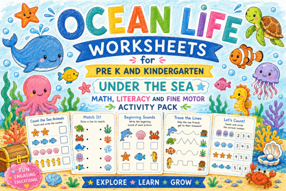 Download Ocean Life Worksheets for Pre K 100+ - Ocean Collection