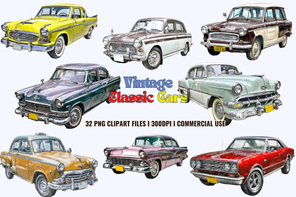 Download Vintage Classic Cars Clipart Pack - Clipart Collection