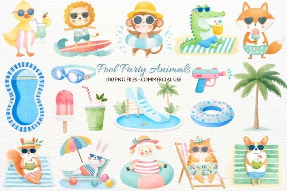 Download Pool Party Nursery Animals Clipart PNG - Clipart Collection