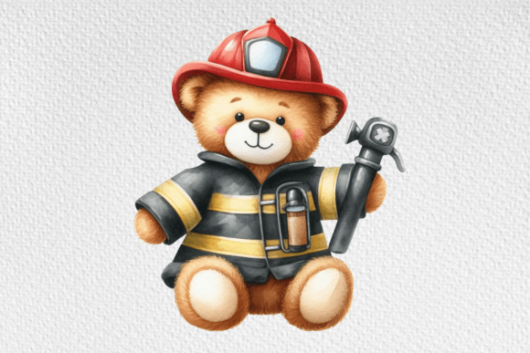 Download Firefighter Teddy Watercolor Clipart - Clipart Collection