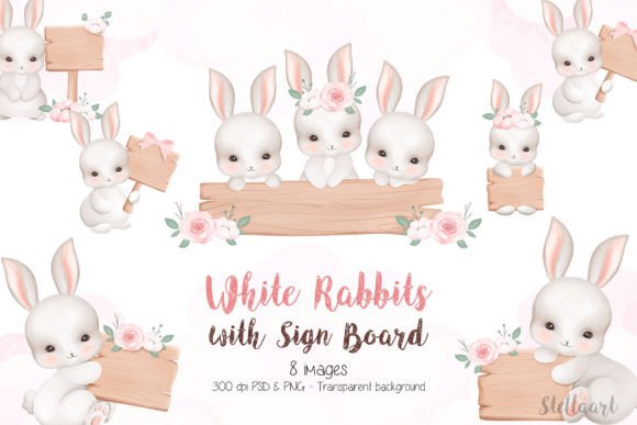 Download Cute Rabbits with Sign Board Clipart - Clipart Collection