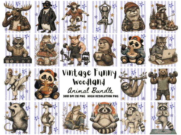 Download Vintage Funny Woodland Animal PNG Bundle - Woodland animal Collection