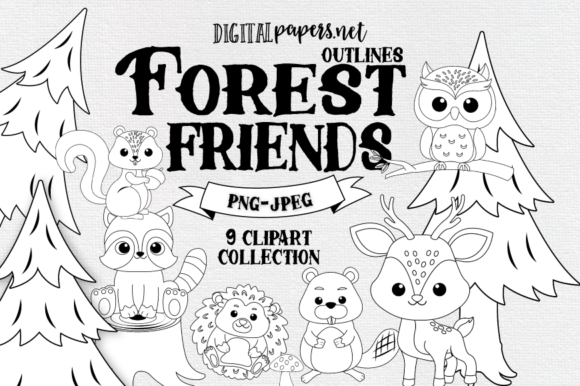 Download Forest Friends Outlines Clipart - Clipart Collection
