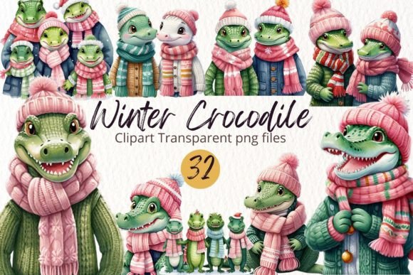 Download Watercolor Winter Crocodile Clipart PNG - Clipart Collection