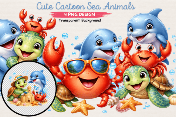 Download Cute Cartoon Sea Animals Clipart Png - Clipart Collection