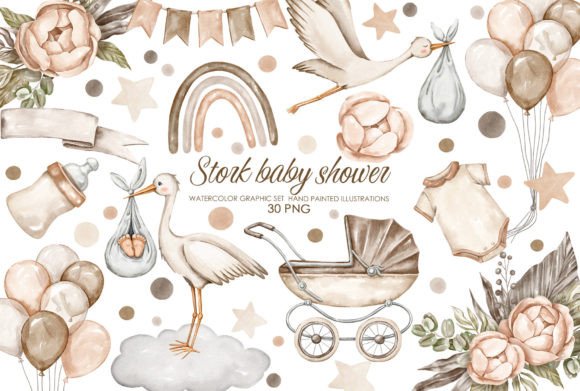 Download Watercolro Stork Baby Shower Clipart - Clipart Collection