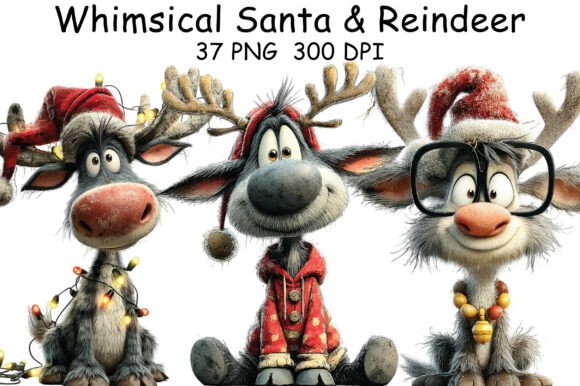 Download Whimsical Santa &amp; Reindeer Clipart - Clipart Collection