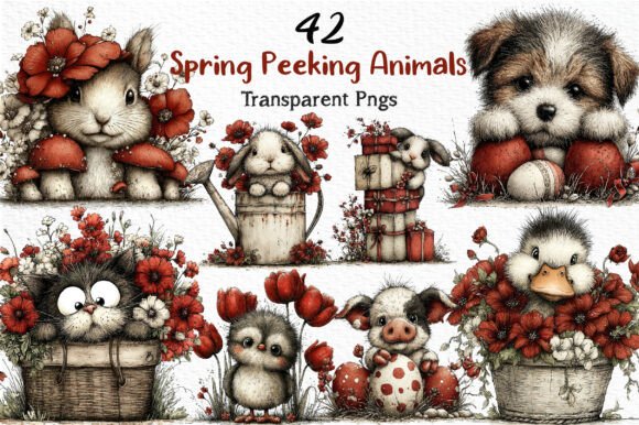 Download Whimsical Spring Peeking Animals Clipart - Clipart Collection