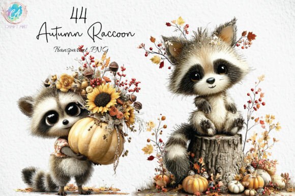 Download Whimsical Autumn Raccoon Clipart PNG - Clipart Collection