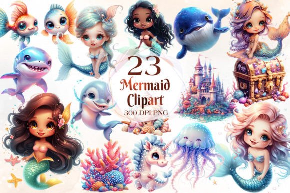 Download Cute Mermaid Sublimation Clipart Bundle - Clipart Collection