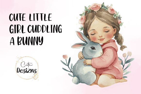 Download Girl Cuddling a Bunny Watercolor Clipart - Clipart Collection