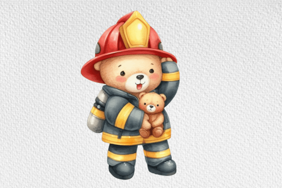 Download Firefighter Teddy Watercolor Clipart - Clipart Collection