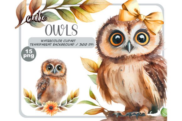 Download Watercolor Cute Baby Owls Clipart Set - Clipart Collection