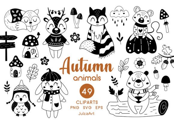 Download Black and White Autumn Animals Clipart - Clipart Collection