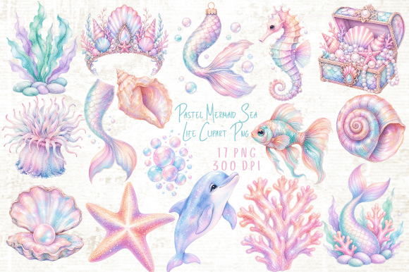 Download Pastel Mermaid Sea Life Clipart PNG - Clipart Collection