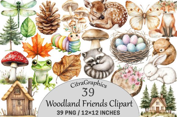Download Watercolor Woodland Friends Clipart. - Clipart Collection