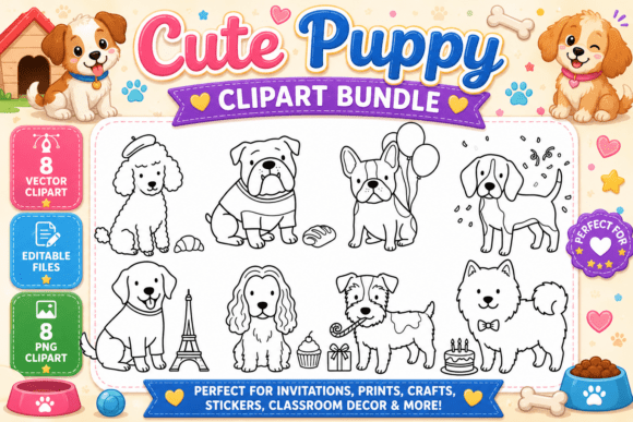 Download Cute Puppy Dog Digital Stamp Clipart PNG - Clipart Collection